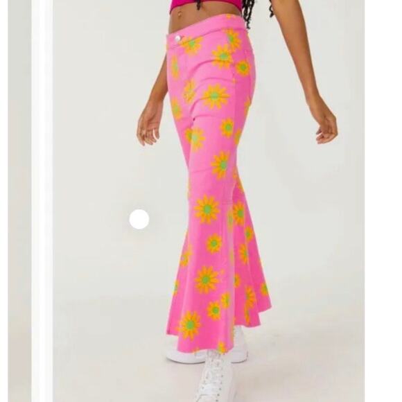 Free People Pink Floral Youthquake Wide Leg Crop Pants Sz.30 NWT - Picture 3 of 16